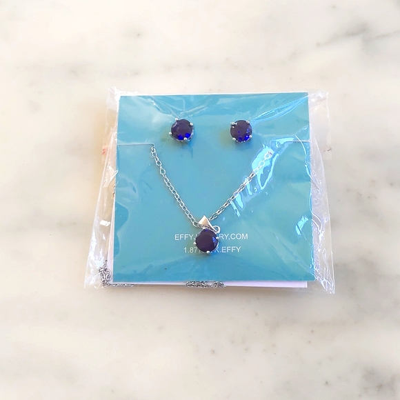 NWT. 925 Sterling Silver Necklace Set Studded with Ceylon Sapphire Stones. - Picture 4 of 4